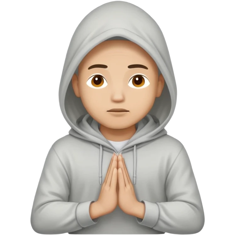 Man wearing light grey colored hood meditating emoji