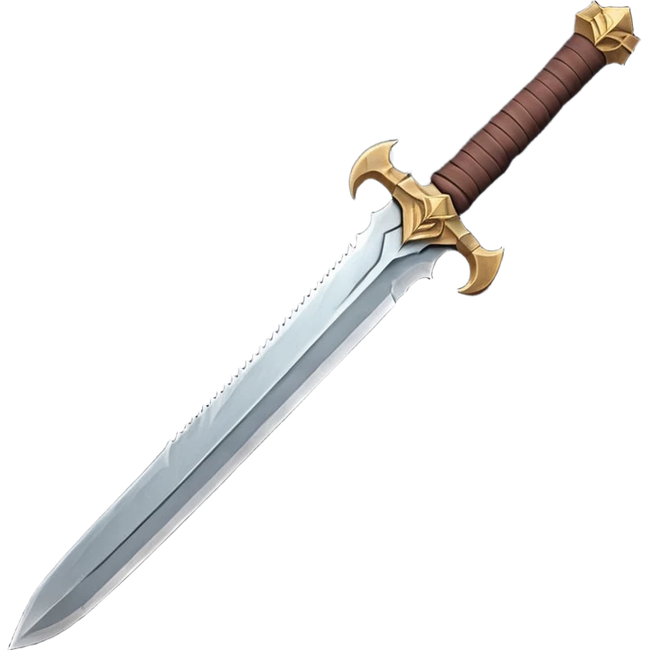barbarian sword object icon, large heavy sword, rough steel blade, leather wrapped handle, battle-worn scratches, fantasy style, 3D cartoon, mobile game icon style, centered, clean background, soft shadow, no text, no watermark

 emoji