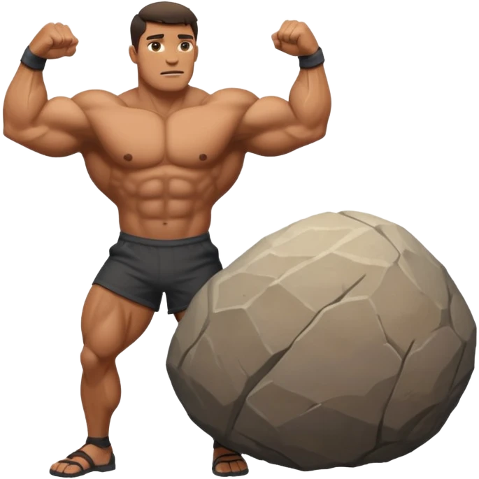 a man pushing a huge rock emoji