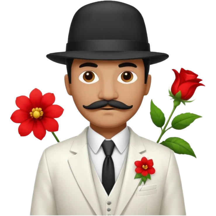 Mobster in White Suit – White jacket, red flower on lapel, mustache, black hat.



 emoji