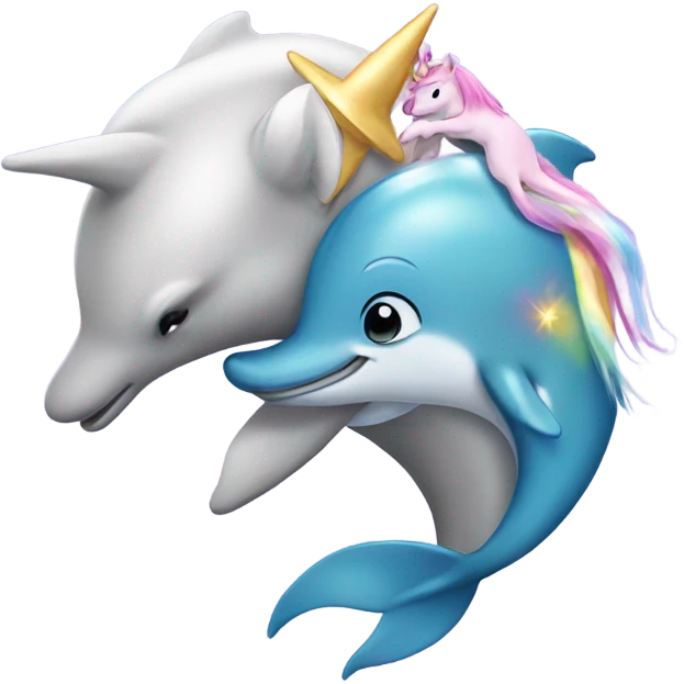 Dolphin hugging a unicorn emoji
