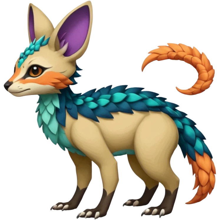 Rare realistic exotic edgy epic pretty beautiful handsome gorgeous aesthetic colorful vibrant Vernid-Trico-species-Fakemon-creature by LiLaiRa, random markings, tufted ears, full body emoji