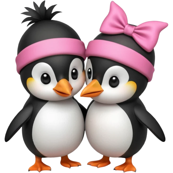 2 pinguini che si danno un bacio.Uno deve avere un fiocchetto rosa in testa ed uno il cappello di luffy di one piece emoji