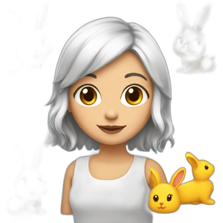 Fille avec lapin dans les bras emoji