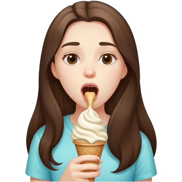 beautiful pale brunette girl with long hair enjoying an ice cream mouth closed emoji
