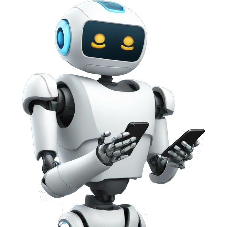 robot looking at his iphone emoji