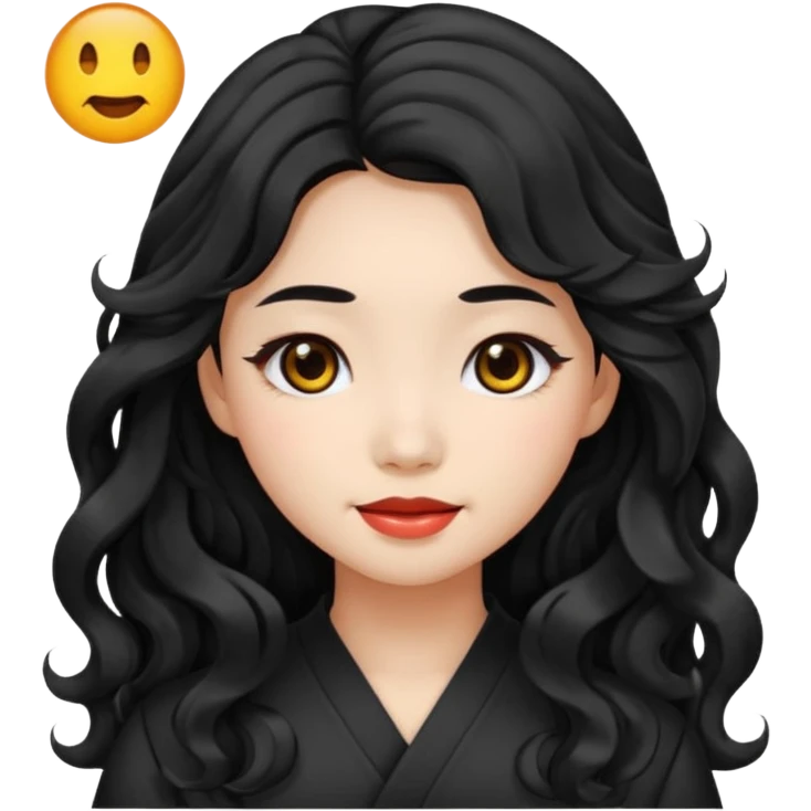 beautiful Chinese girl with black, wavy, long hair and black eyes, emoji style emoji
