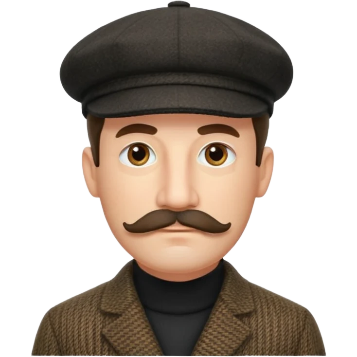 Big mustache sideburns sport coat black turtleneck tweed flat cap squinty eyes emoji