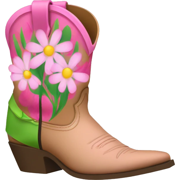 Cowgirl boots with pink and green flowers emoji