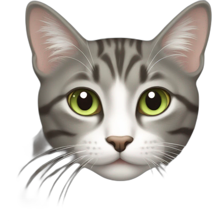 Tabby gray cat with white mouth and white nose and light green eyes emoji