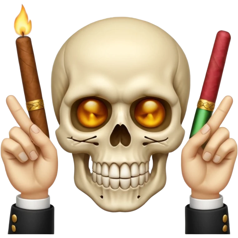 Make a a skull emoji with a cigar in the mouth holdinh up two middle fingers both hand have to be regilar emoji hands emoji