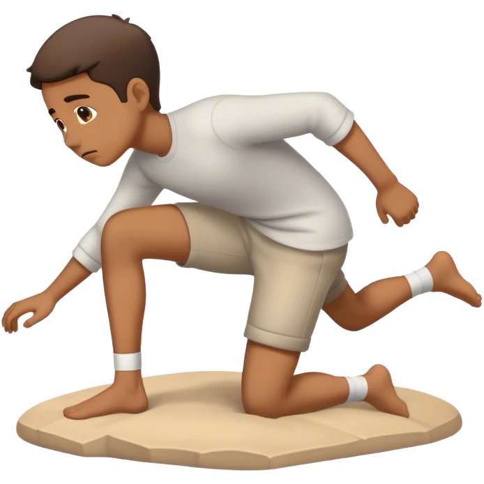 A person who has just fallen, now getting up from the ground, with a focused expression, pushing themselves back up to their feet emoji