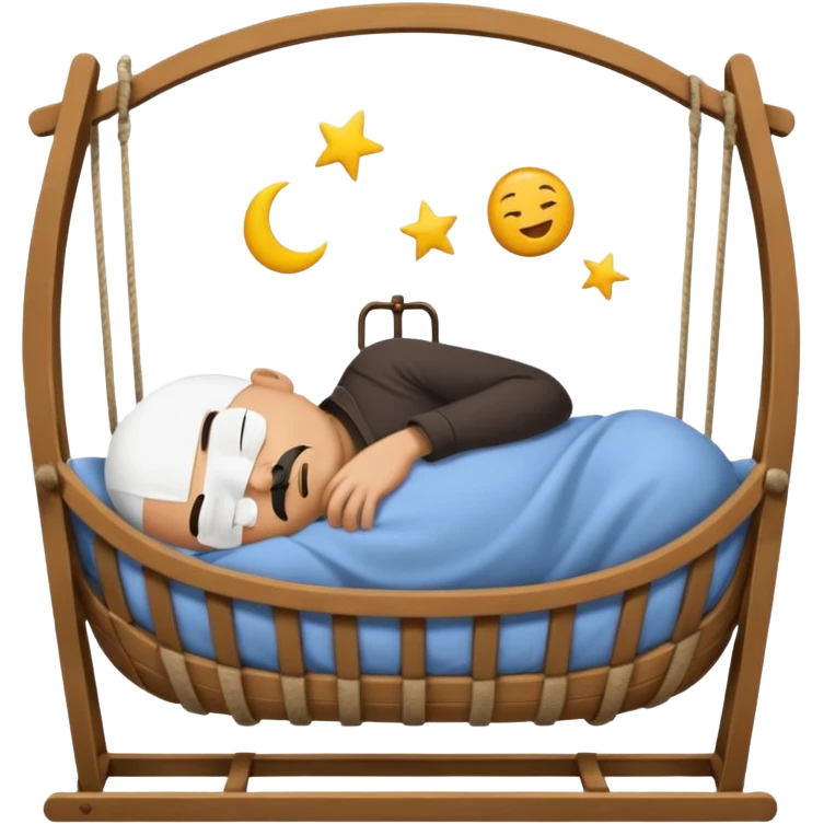 a bald, tan man who has a black goatee sleeping in a cradle emoji