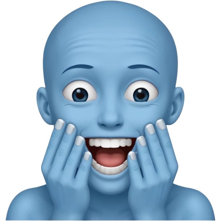 A blue face laughing out loud while covering it's mouth with his hands emoji