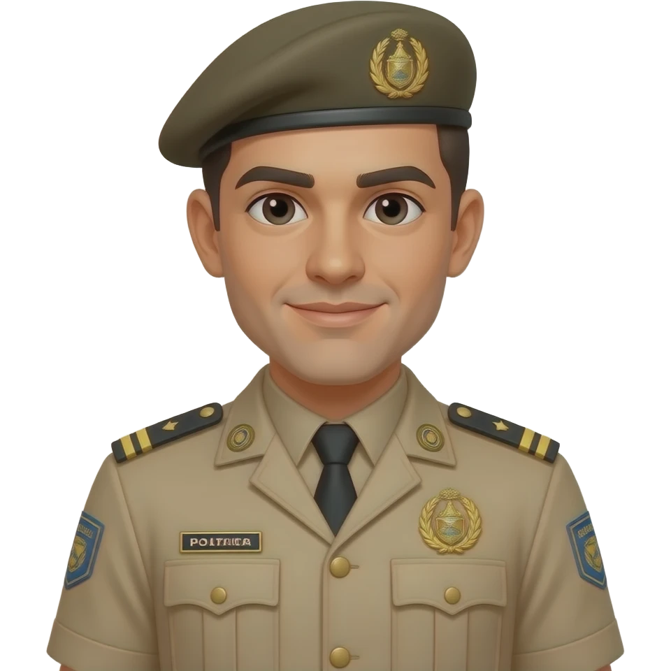 Homem com farda da policia militar de santa catarina, pmsc cor bege e boina bege escuro emoji