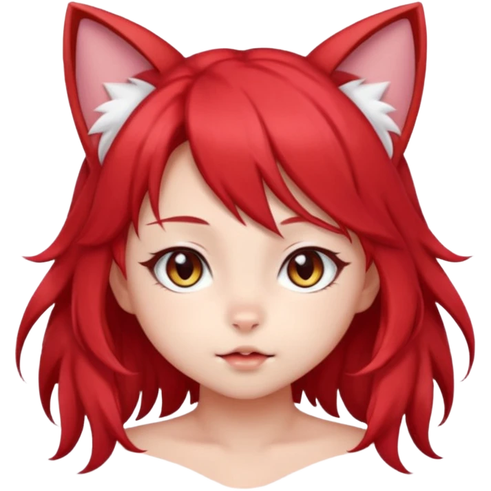 very cute anime cat-girl with small cat ears, red blowing hair emoji