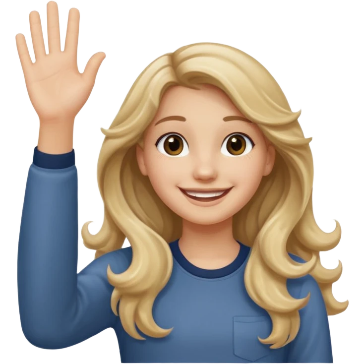 18 year old girl with long wavy dirty blonde hair waving friendly pose emoji