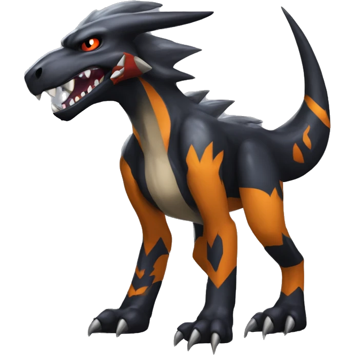 Black Cool Edgy Nargacuga-Garchomp-Houndoom-Sergal Fakémon with Edgy markings,  full body emoji