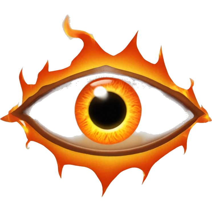 Eye of Sauron, glowing orange iris, surrounded by flames. emoji