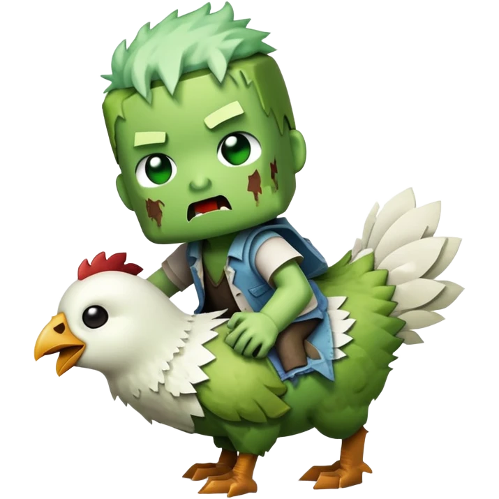 baby square Minecraft zombie on a tiny white chicken emoji