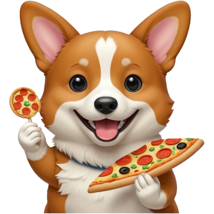 black tri-color corgi eating pizza emoji