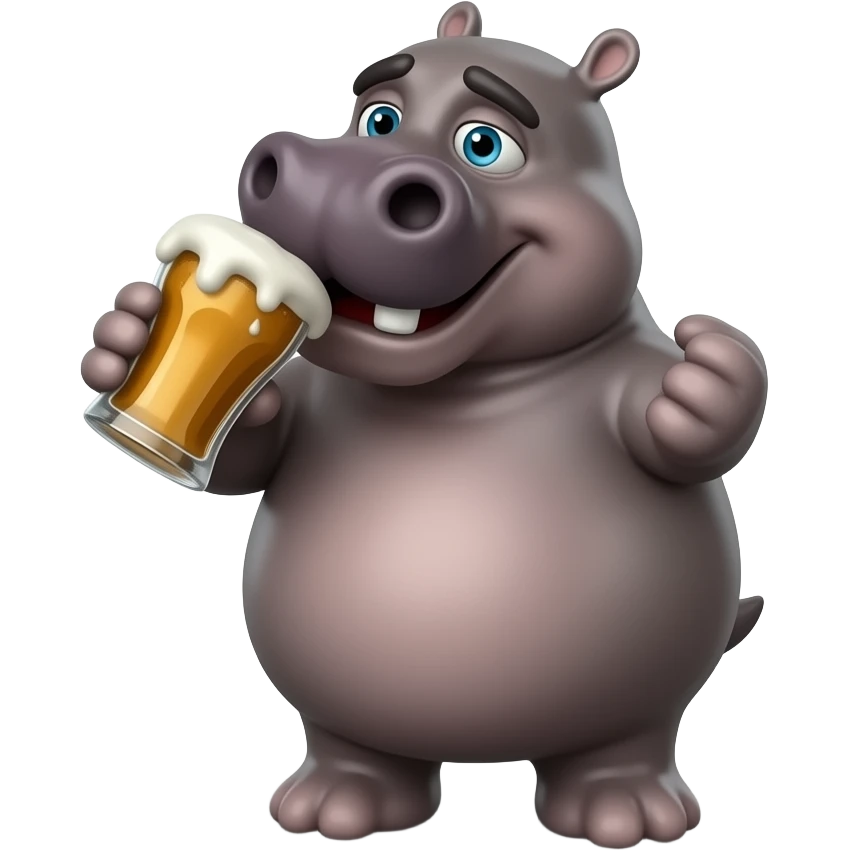 Hippo silly crazy drunk drinking beer silly face beer both hands delarious emoji