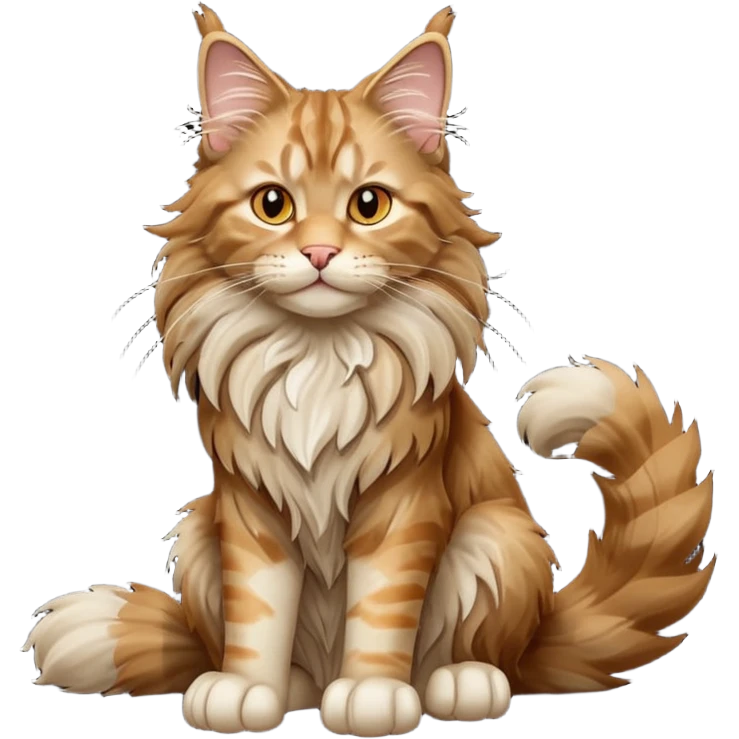 cinematic-[maine coon cat]-realistic-full-body-sitting-emoji,-tail-curled-playfully-around-its-paws,-head-tilted-dramatically,-scruffy-[maine coon]-fur,-simplified-yet-realistic-focused-features,-highly-detailed,-glowing-with-an-almost-sarcastic-glow emoji