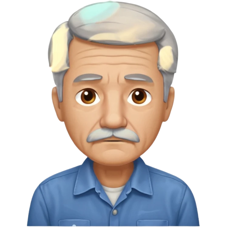 Old man with gray hair and mustache and working shirt. sad expression emoji