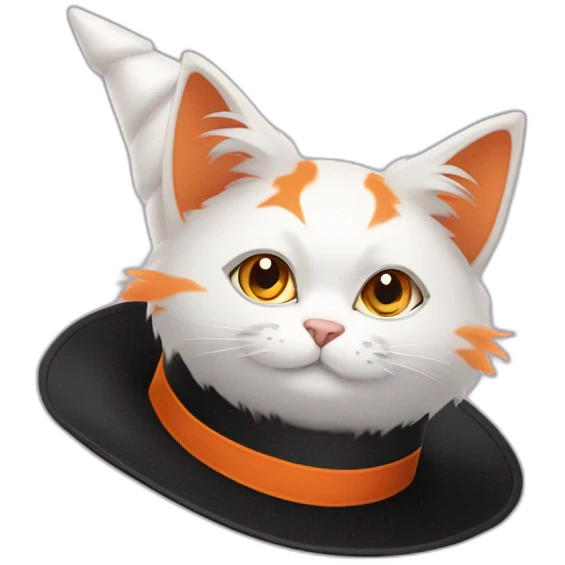 White-orange fluffy cat in black cone witch hat emoji
