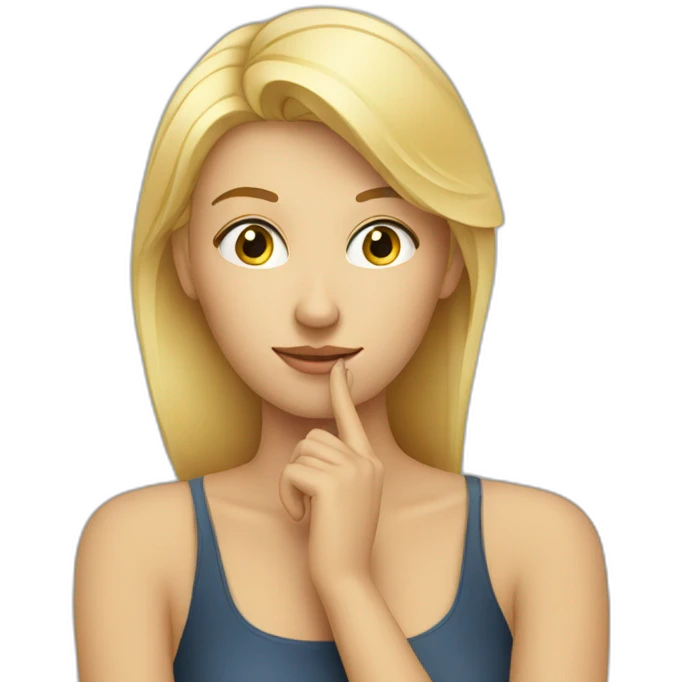 blond woman with hand on chin thinking posture emoji