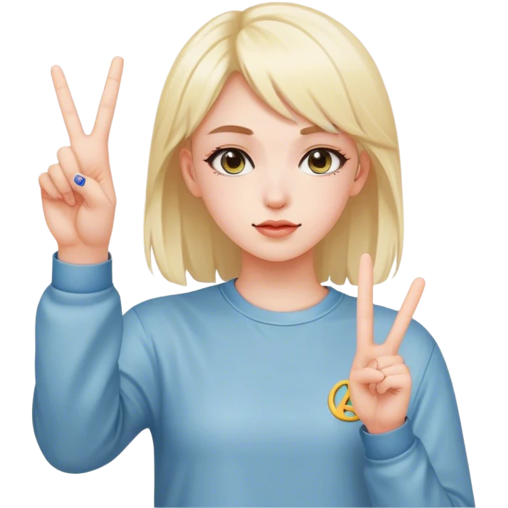 e-girl doing a cute stance while holding peace fingers up emoji