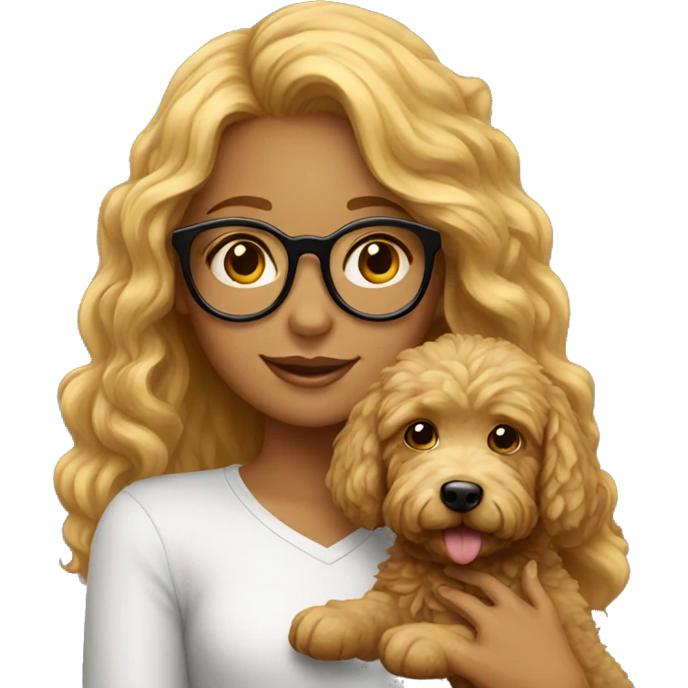Girl with glasses holding golden doodle emoji