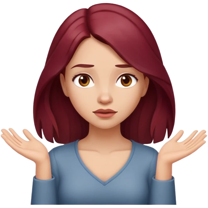 Beautiful long burgundy haired girl, shrugging shoulders emoji