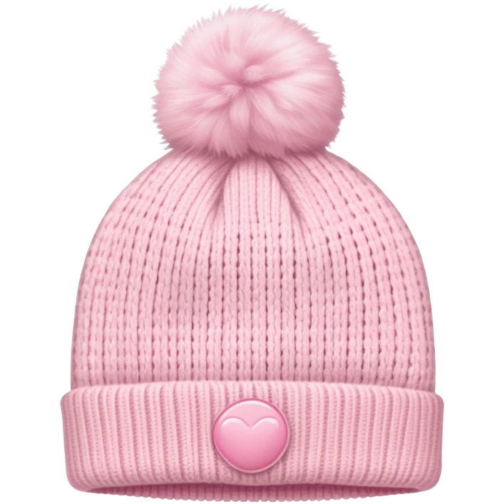 fluffy pastel pink winter beanie hat with pom pom, soft and cozy emoji