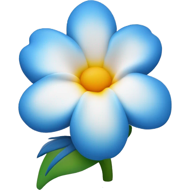 La imagen muestra una flor azul y blanca con estambres amarillos en el centro sobre un fondo blanco.Y que la flor se parezca a una de hawaii emoji