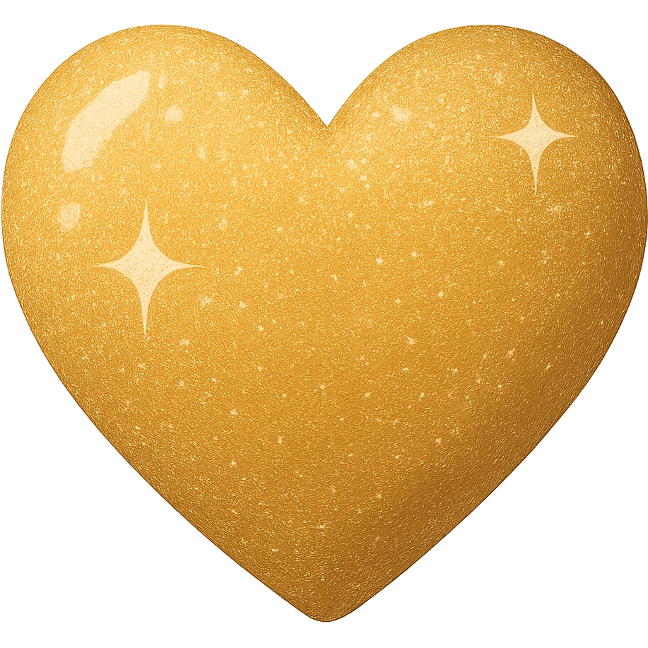 Change the glittery silver color heart with a subtle gradient and no border to a glittery gold color heart with a subtle gradient and no border. Keep the background transparent. Maintain the style and subtle gradient effect of the original heart. emoji