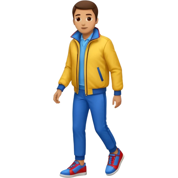 un hombre con: yellow jacket, red pants and blue shoes emoji