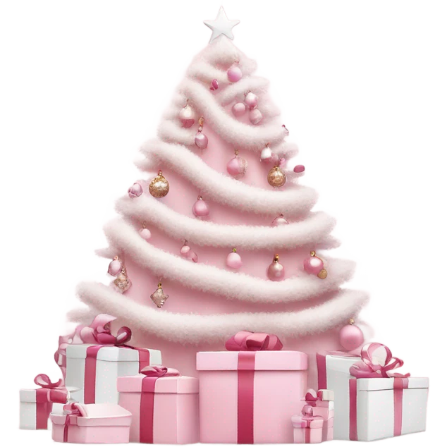 Light pink Christmas gifts under a white Christmas tree  emoji