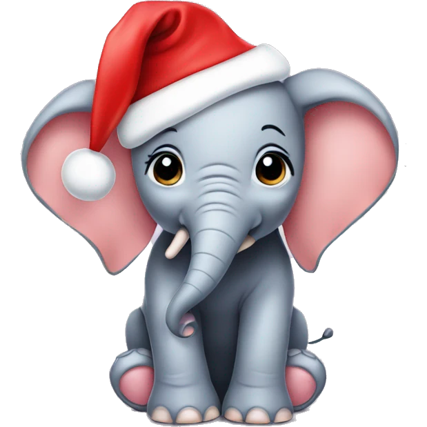 Baby elephant wearing a Christmas hat emoji