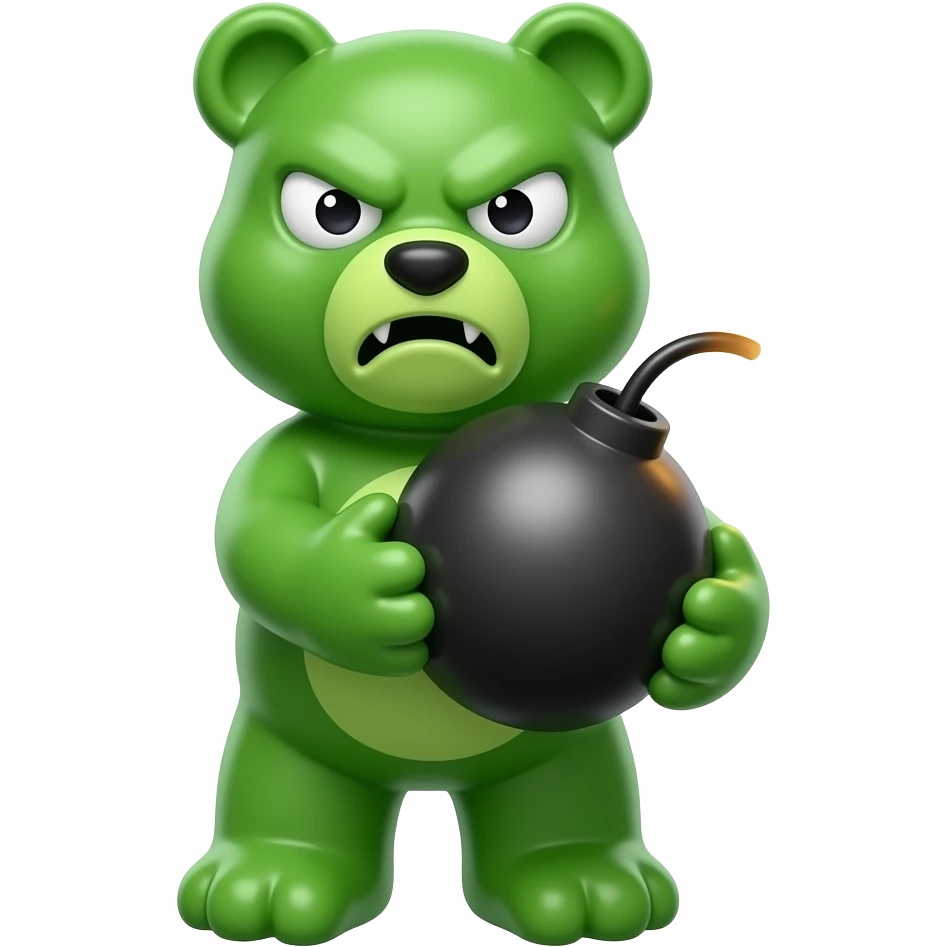 evil gummy bear holding bomb emoji
