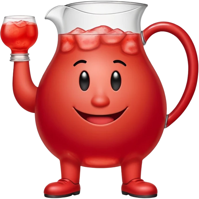 Kool-Aid man, red pitcher character with a smiling face and legs emoji