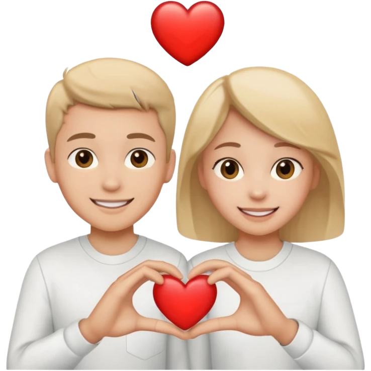 Создай очень счатливых 24 учиников показывающих сердечко в белой рубашке emoji