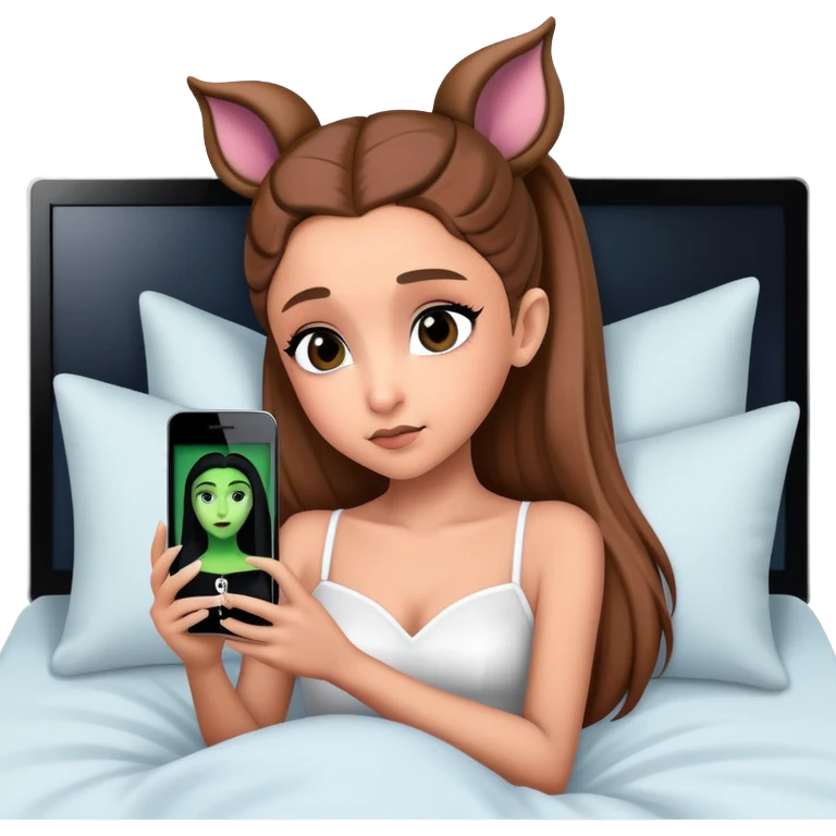 Ariana grande goes to bed and watches wicked on her modern television  emoji