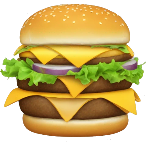 One Burger with cheesy bun with beacon on it, inside the burger is a deep fried cheese, Burger, lettuce, onion and beacon  emoji