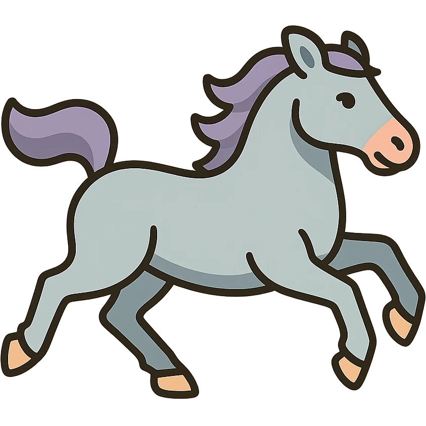 Chinese eastern style horse in pastel palette #98B5BC, #B5B3C1, #C9A3C9, #E4C0CA, #F7DCD1, #F7C0AA, thin clean outlines, soft rounded shapes, detailed shadows and highlights, soft lighting, transparent background, less cute, no decor, horse galloping with front legs stretched and back legs bent emoji