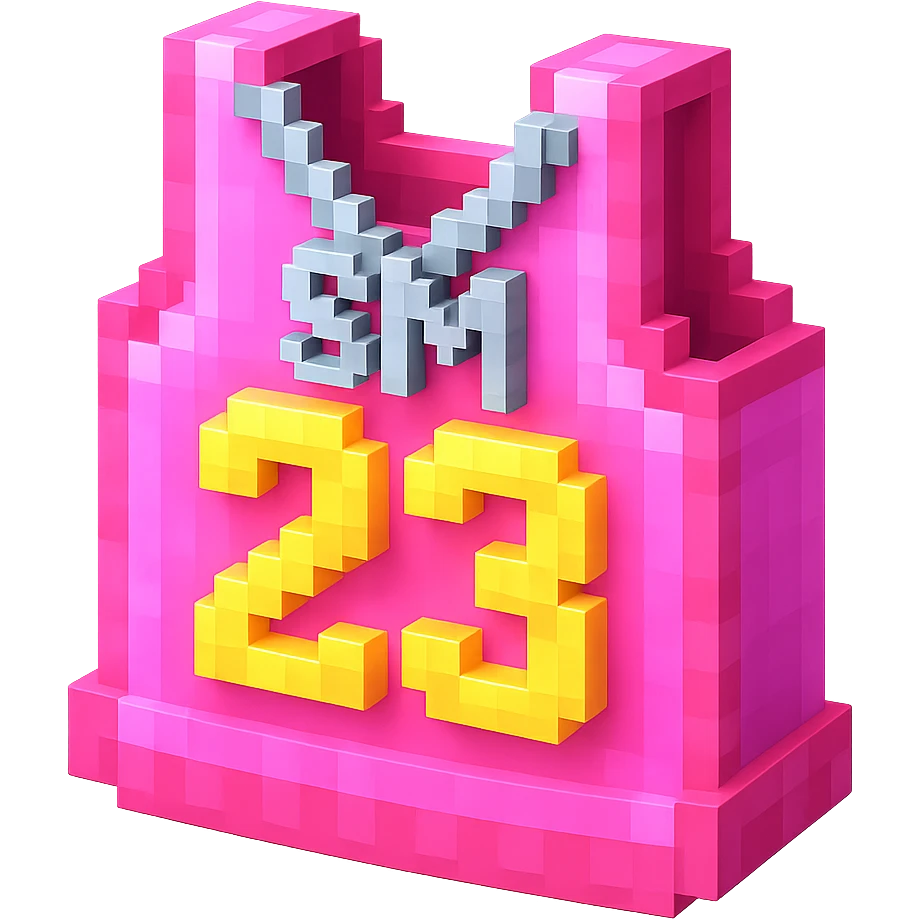 светящейся розовая баскетбольная майка с надписью "23" и серебряная цепь с надписью "SM", no background emoji