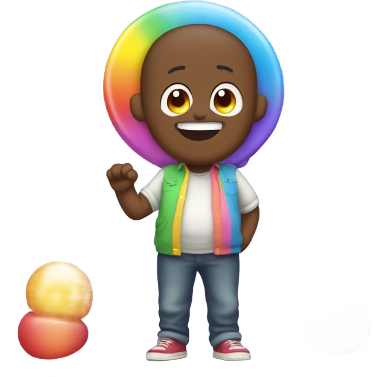 a pregnant man farting candy with rainbow ears emoji