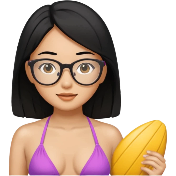 asian woman with black hair with glasses wearing a bikini emoji