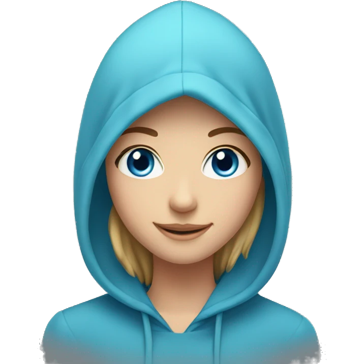 smiling girl in hoodie blue eyes and mascara emoji