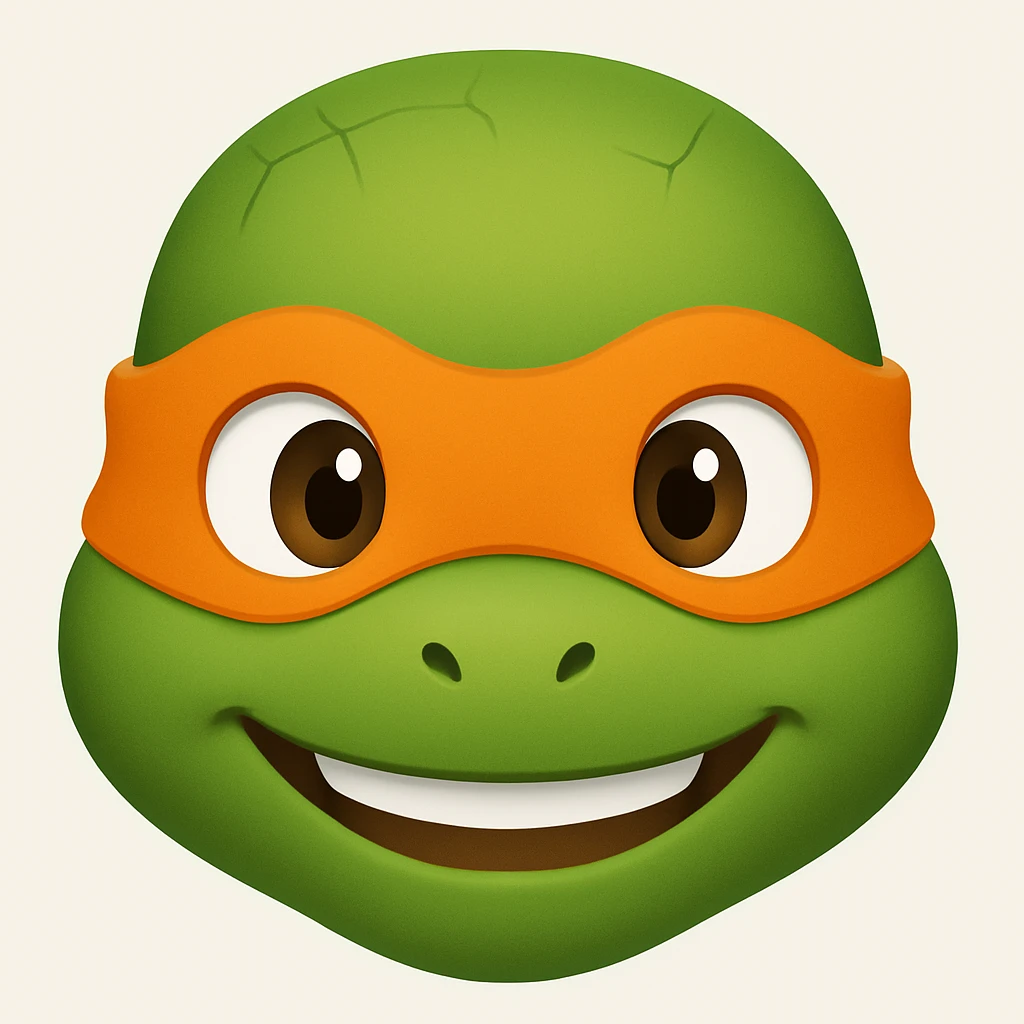 Donatello from Teenage Mutant Ninja Turtles, emoji style, head only, cute minimalistic style, with an orange bandana emoji
